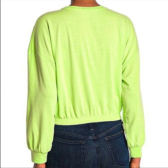NWT Elodie Crew Neck Pullover Sweatshirt Crop Elastic Waist Neon Green Size S - Picture 6 of 8